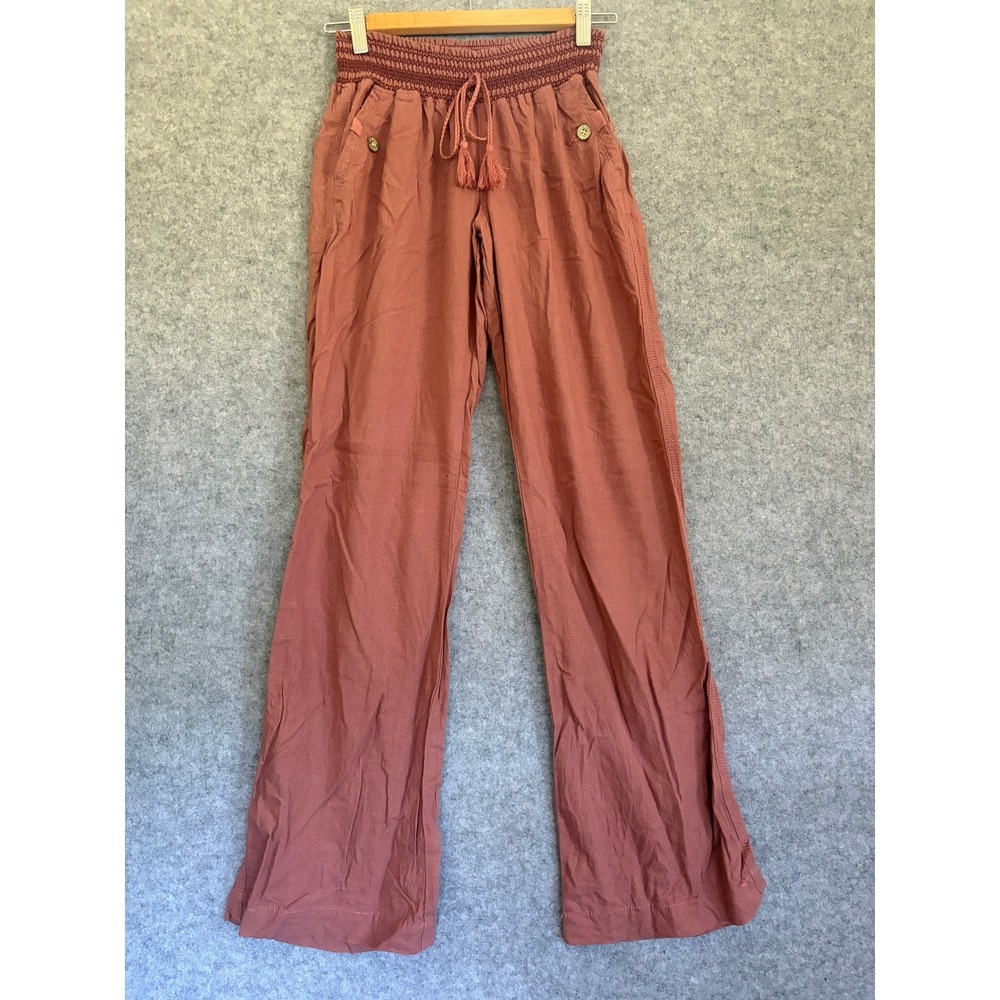 Rewash Brand Women Pink Linen Blend‎ Wide Leg Smocked Waist Tassel Pants Size S
